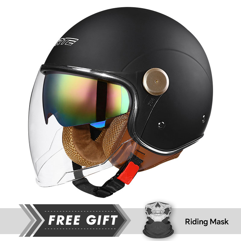 Motorcycle Gear Store - Matte Black Double Lens Open Face