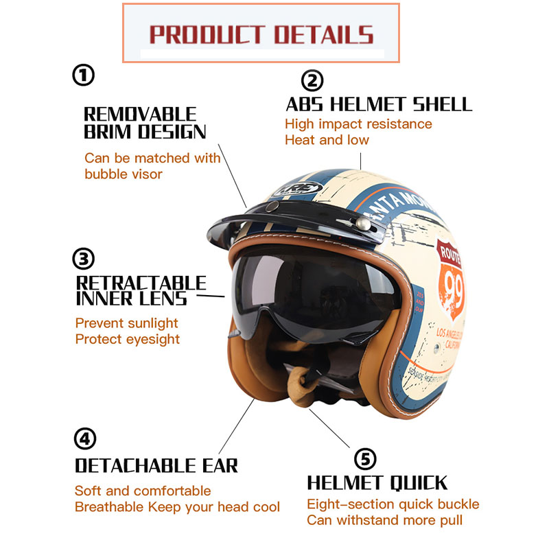 Adult Motorcycle Helmet Vintag - огляд і ціна Motorcycle Gear Store